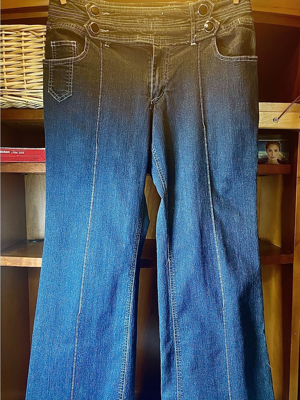 VTG Bugle Boy for Her Dark Blue Wide Leg Stretch Jeans with Double Waist Buttons